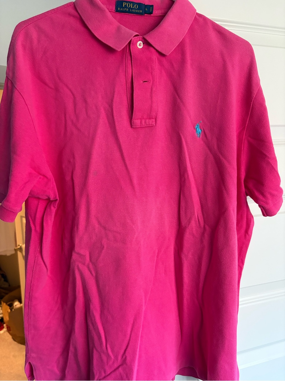 Polo Ralph Lauren Men's Pink Solid Short Sleeve Collared Polo Shirt Size L